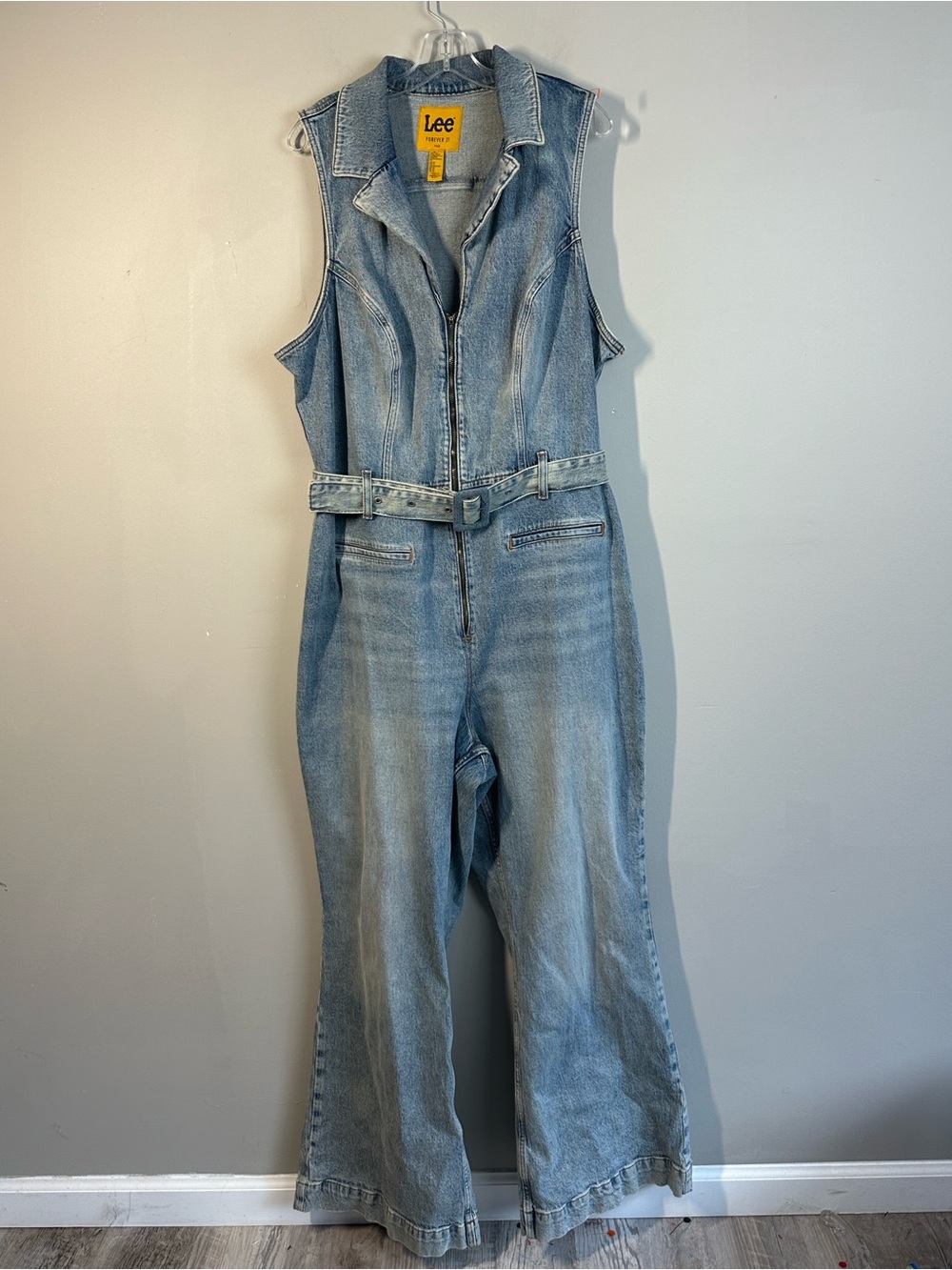 Lee X Forever 21 Denim Jumpsuit Belted Wide Leg Collab Size 3X Plus Size Boho